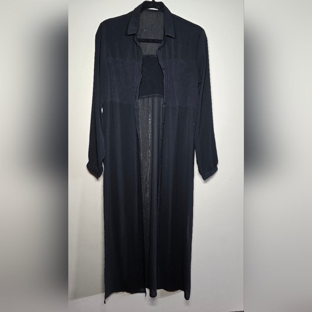 Black Long Sleeve Sheer Duster / Swimsuit Cover
